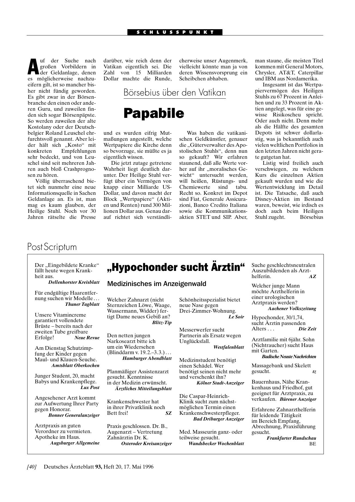 Vorschauseite 1: „Hypochonder sucht Ärztin„: Medizinisches im Anzeigenwald