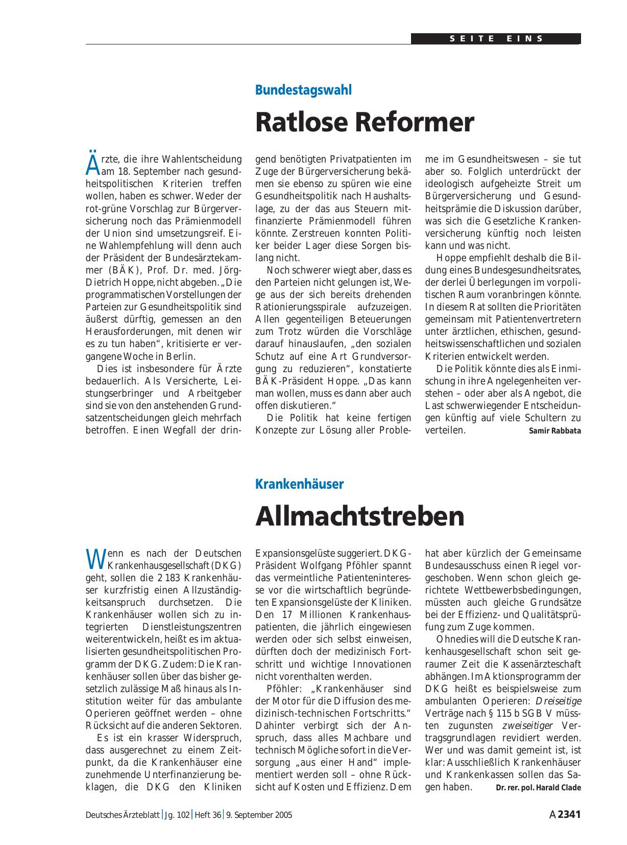 Vorschauseite 1: Krankenhäuser: Allmachtstreben