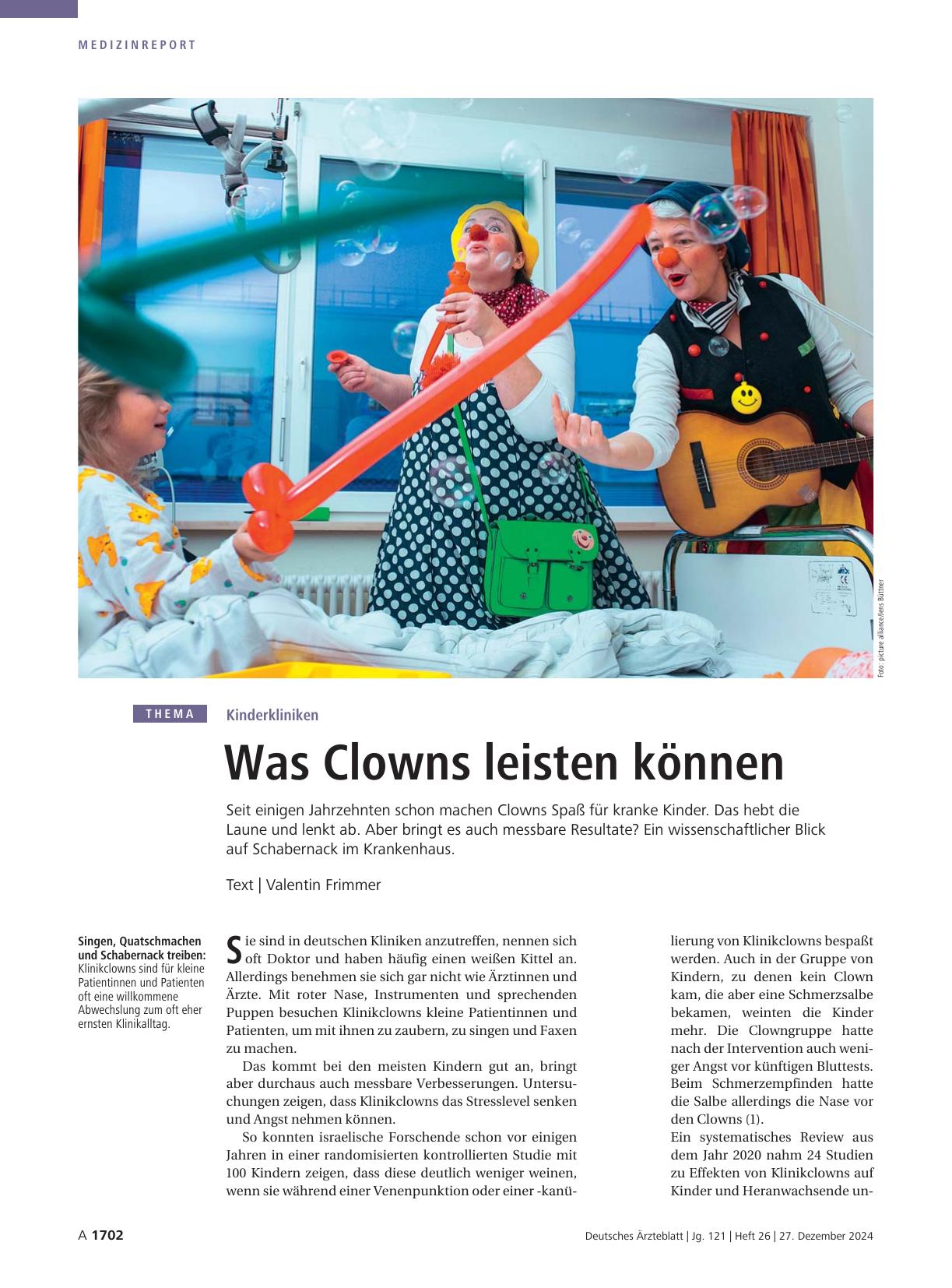 Vorschauseite 1: Kinderkliniken: Was Clowns leisten können