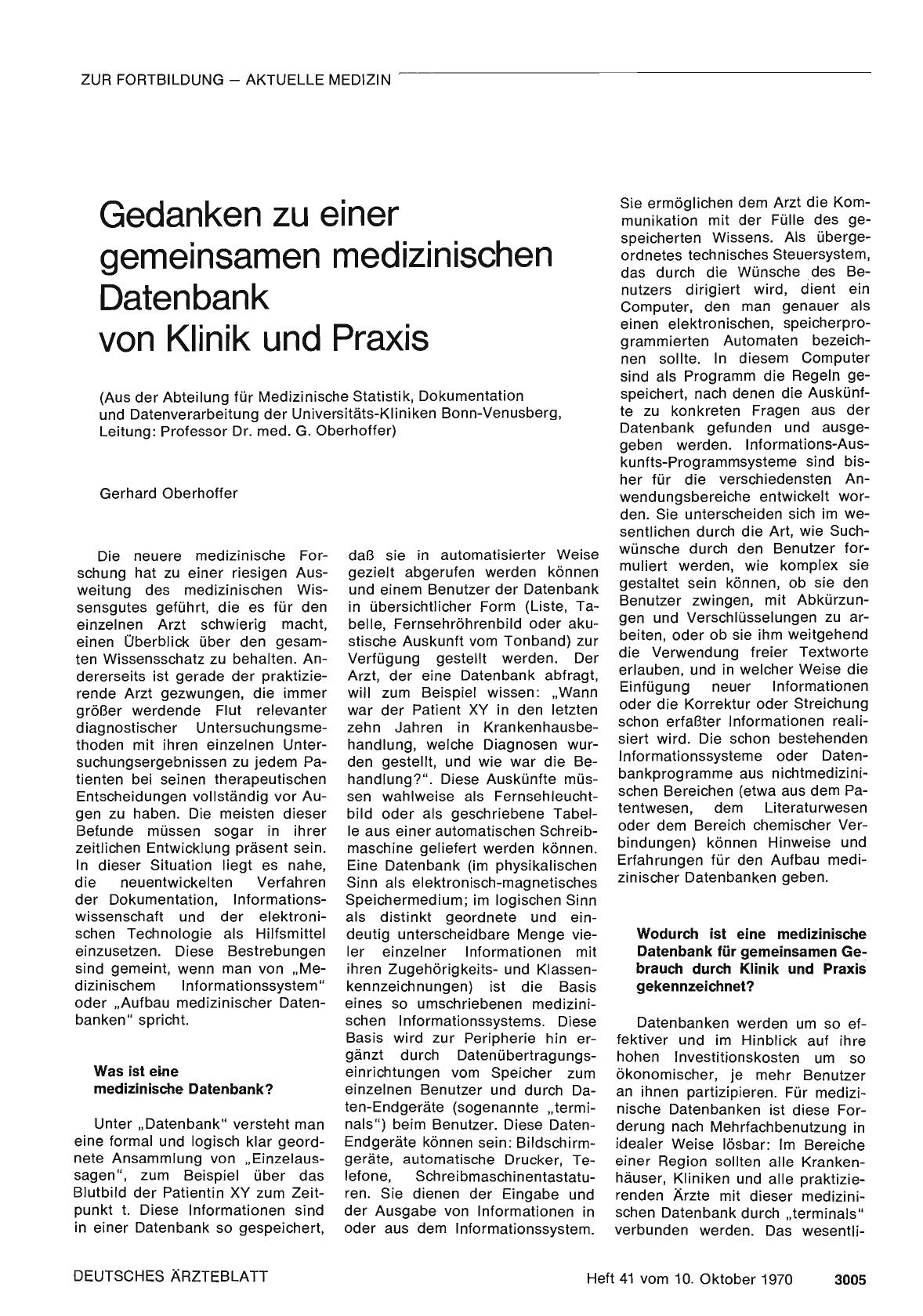 Vorschauseite 1: Gedanken zu einer gemeinsamen medizinischen Datenbank von Klinik und Praxis