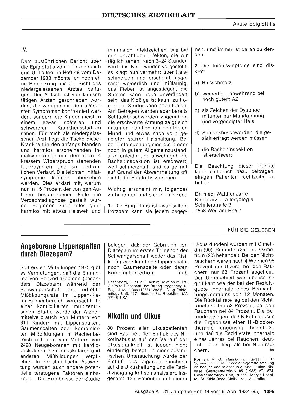 Vorschauseite 1: Angeborene Lippenspalten durch Diazepam?