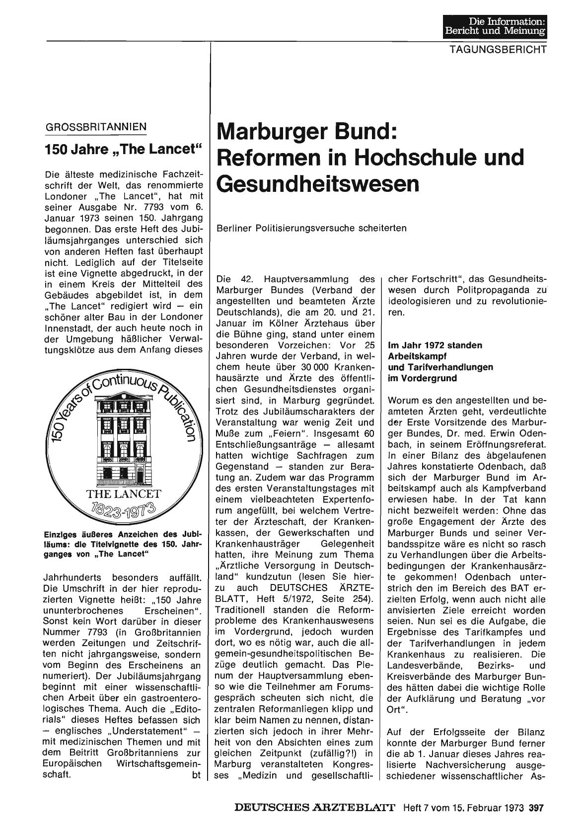 Vorschauseite 1: Marburger Bund: Reformen in Hochschule und Gesundheitswesen: Berliner Politisierungsversuche scheiterten