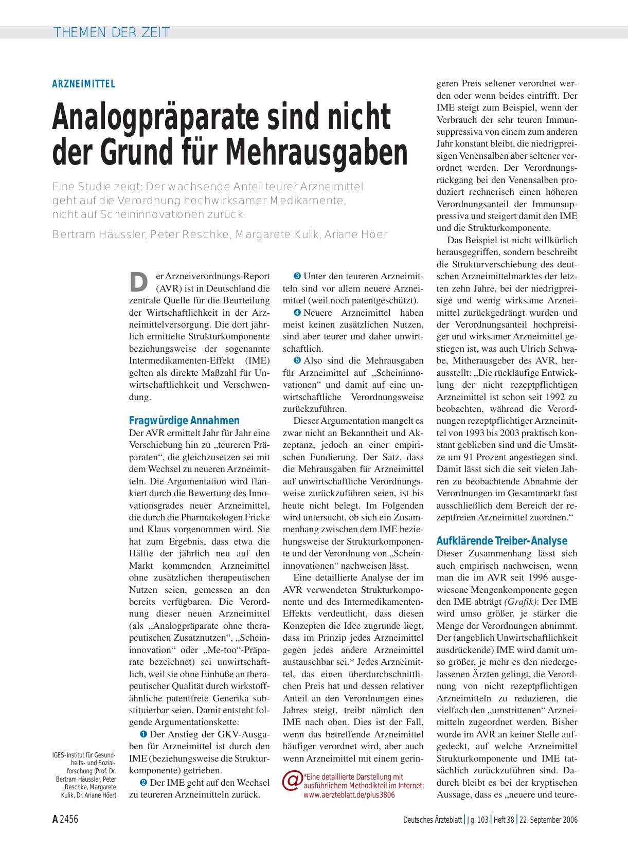 Vorschauseite 1: Arzneimittel: Analogpräparate sind nicht der Grund für Mehrausgaben