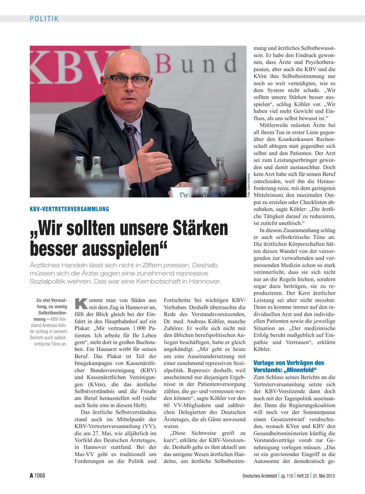 Vorschauseite 1: KBV-Vertreterversammlung: „Wir sollten unsere Stärken besser ausspielen“