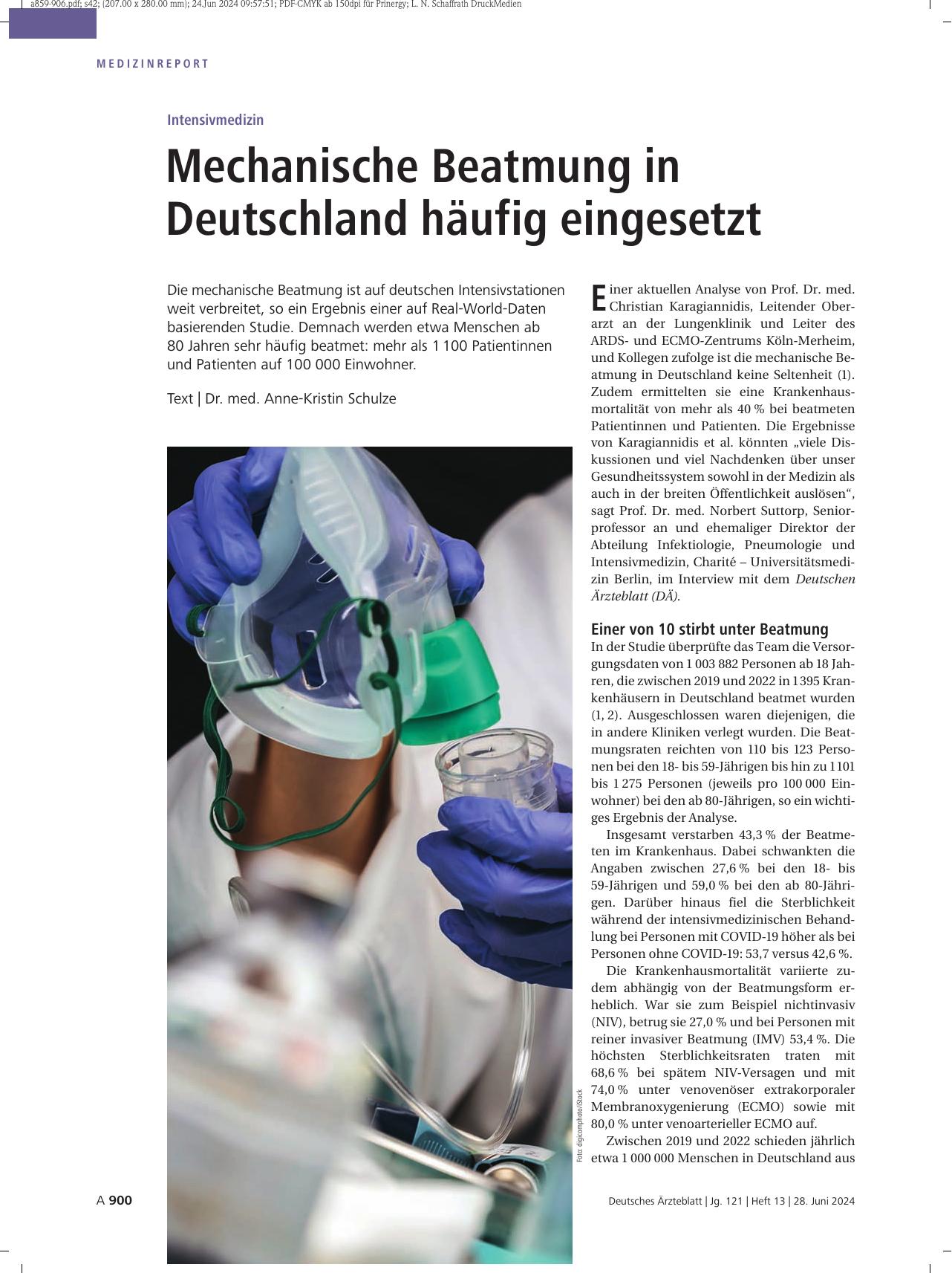 Vorschauseite 1: Intensivmedizin: Mechanische Beatmung in Deutschland häufig eingesetzt.