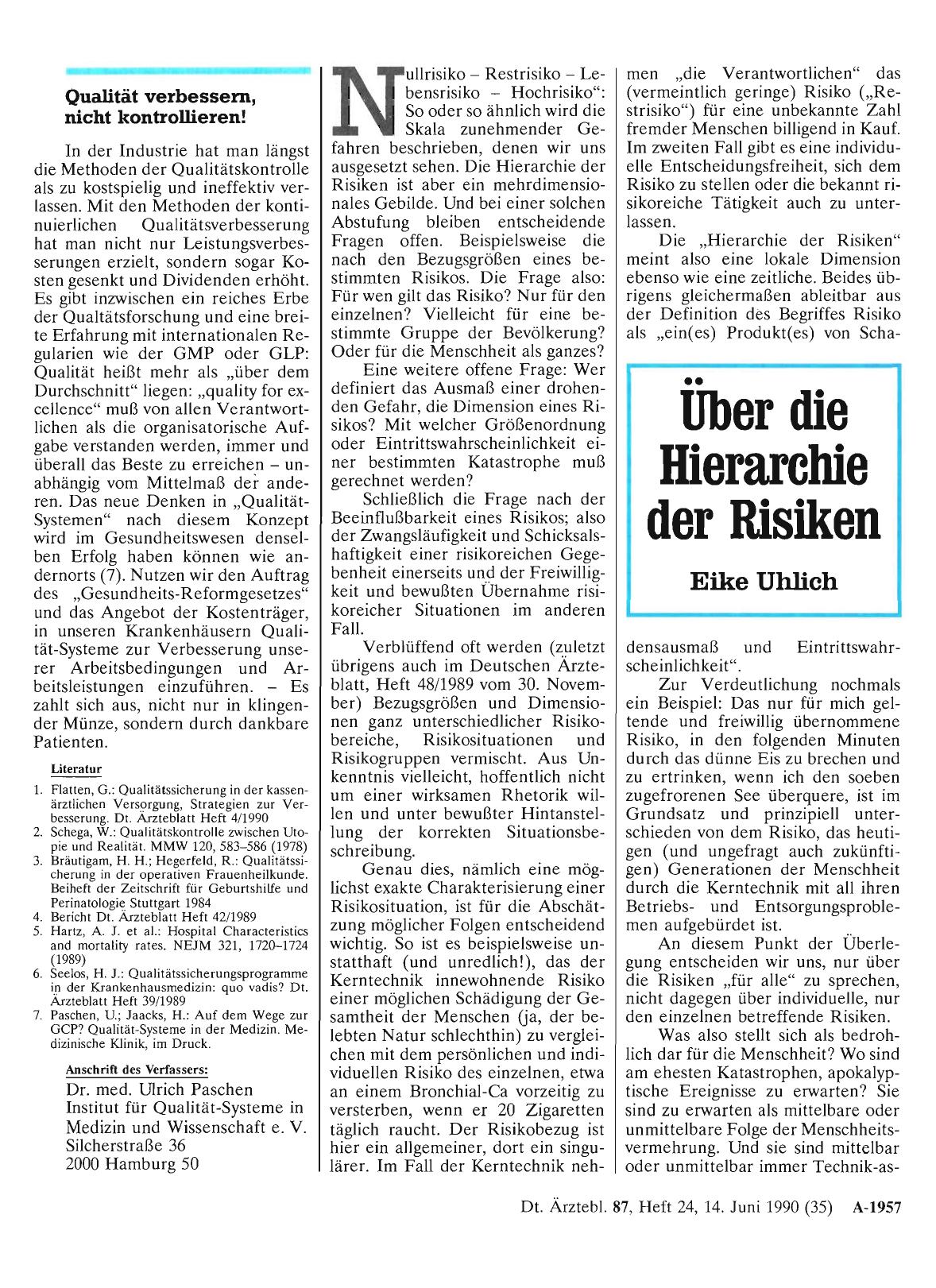 Vorschauseite 1: Über die Hierarchie der Risiken