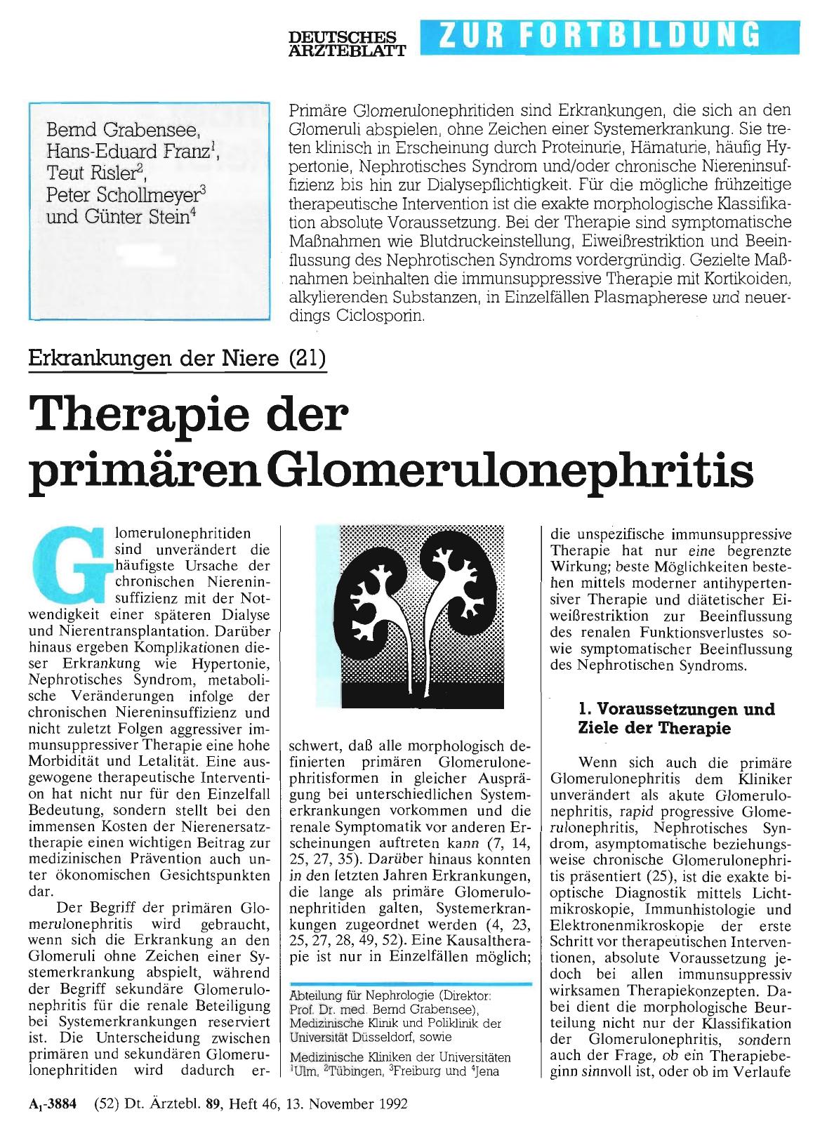 Vorschauseite 1: Erkrankungen der Niere (21): Therapie der primären Glomerulonephritis