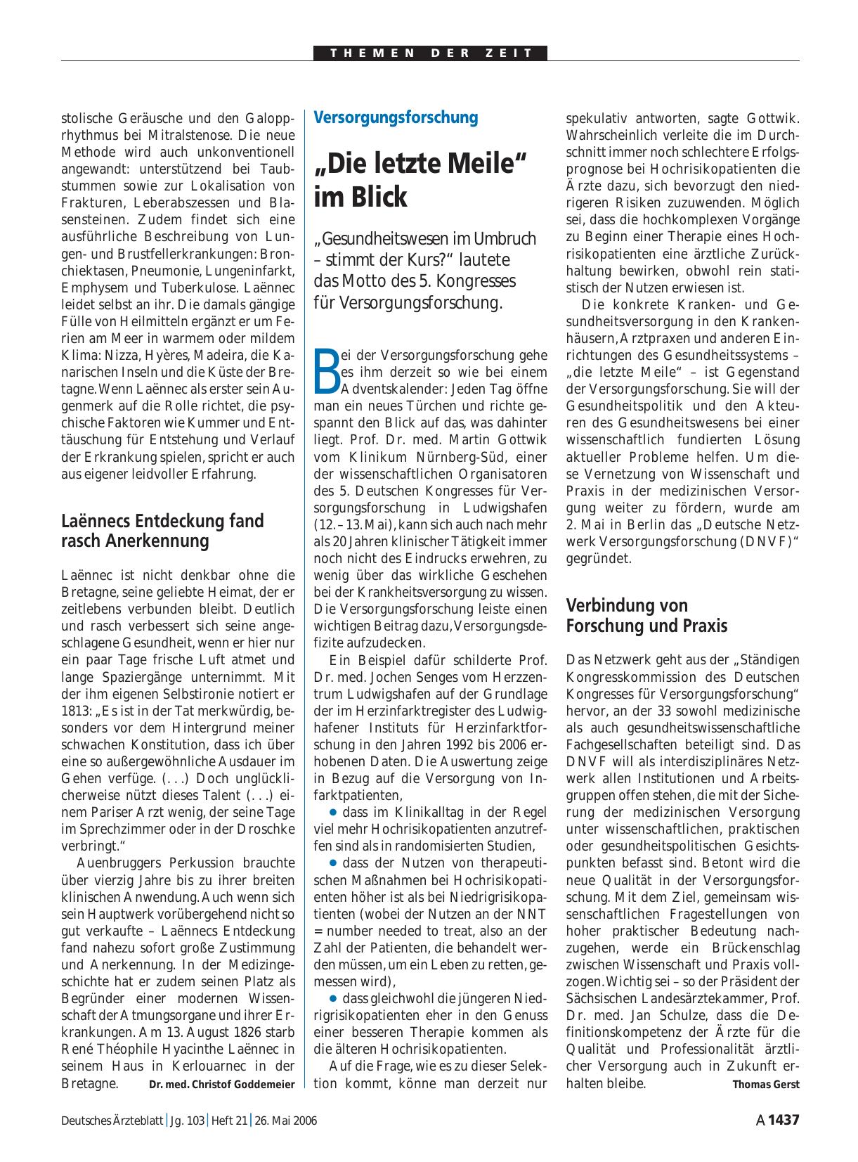 Vorschauseite 1: Versorgungsforschung: „Die letzte Meile“ im Blick