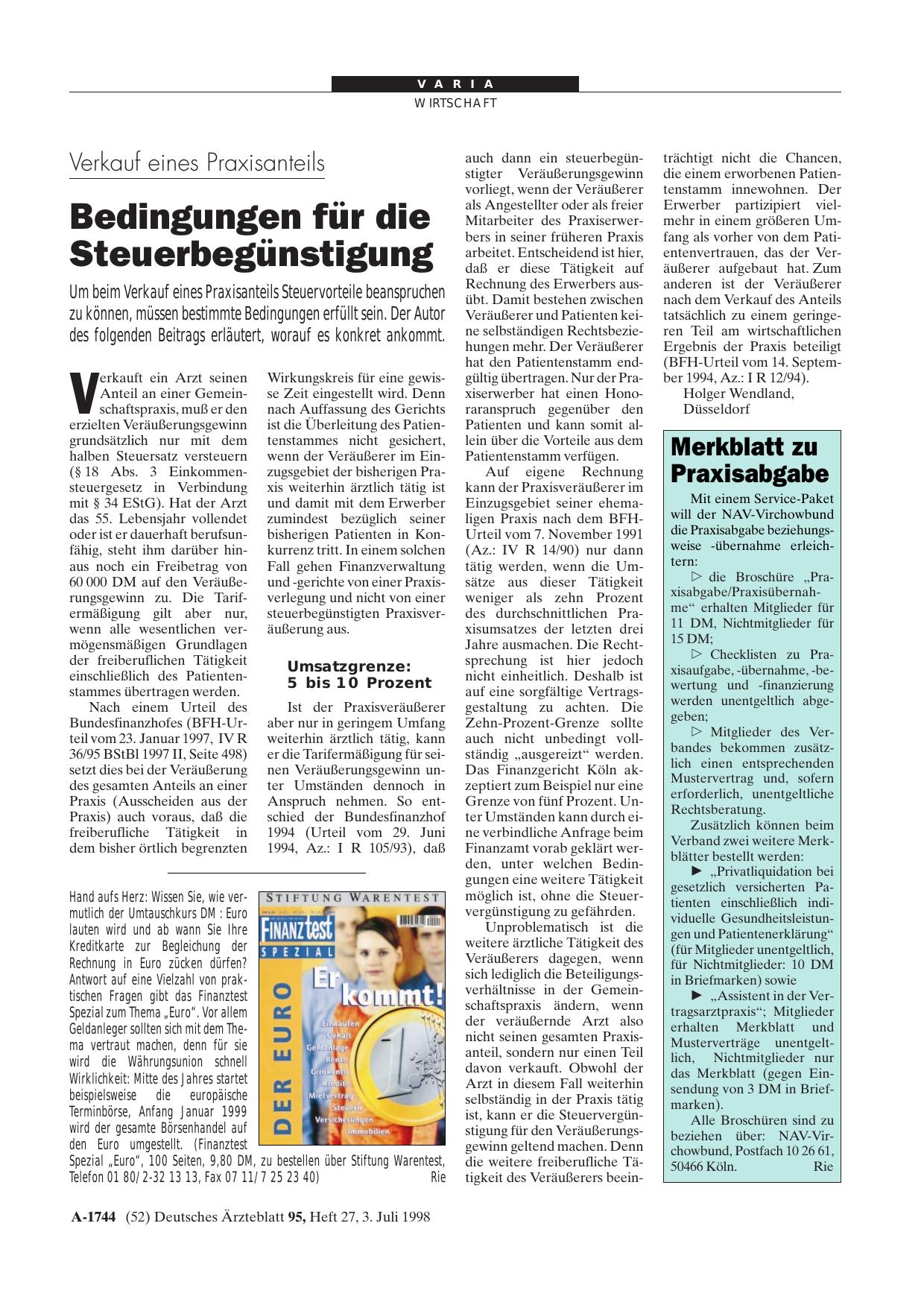 Vorschauseite 1: Merkblatt zu Praxisabgabe