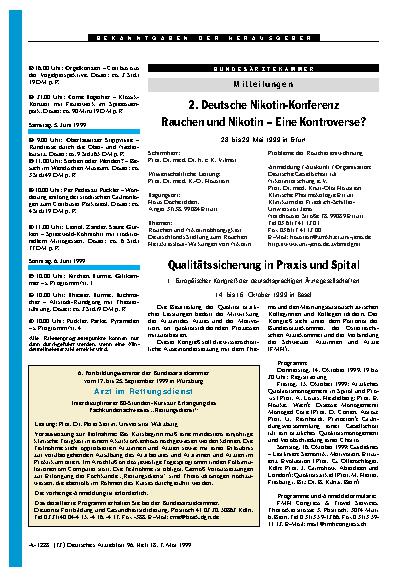 Vorschauseite 1: Qualitätssicherung in Praxis und Spital: 1. Europäischer Kongreß der deutschsprachigen Ärztegesellschaften 14. bis 16. Oktober 1999 in Basel