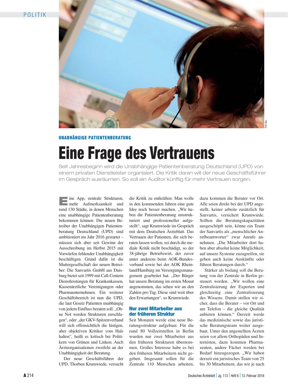 Vorschauseite 1: Unabhängige Patientenberatung: Eine Frage des Vertrauens