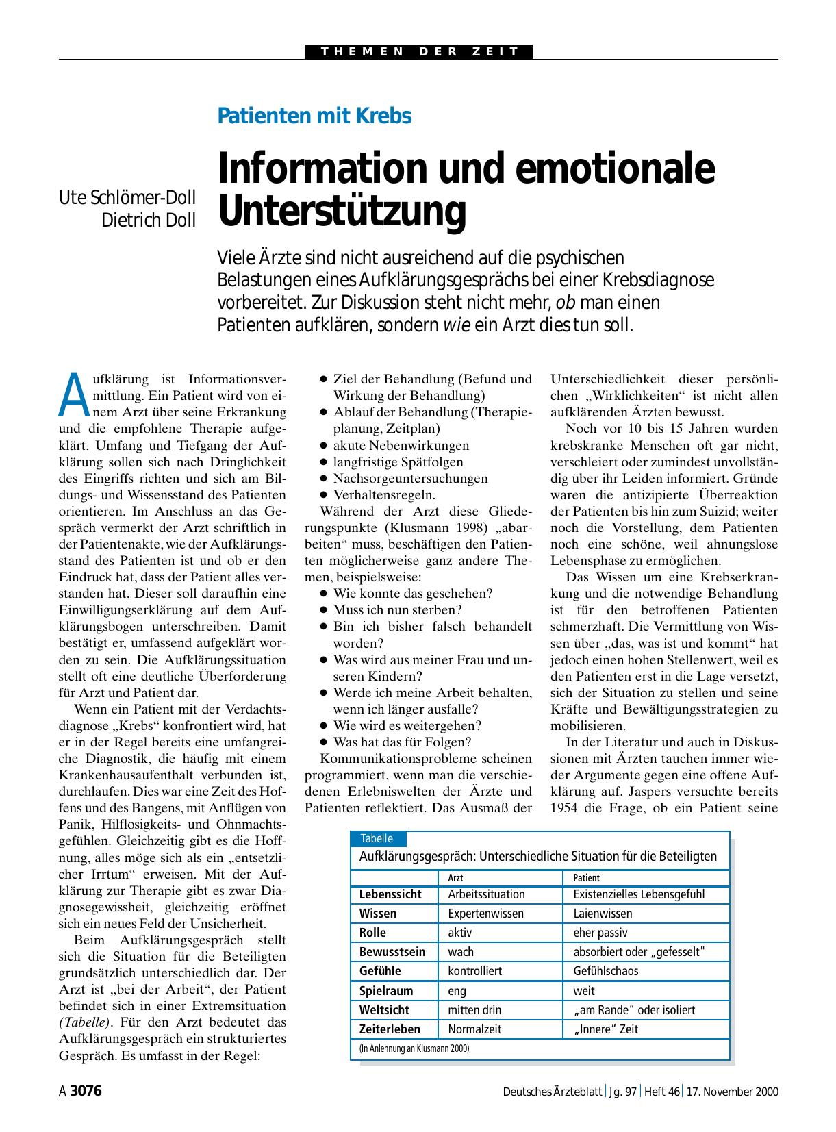 Vorschauseite 1: Patienten mit Krebs: Information und emotionale Unterstützung