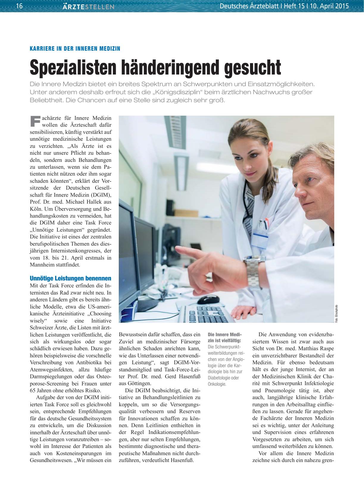 Vorschauseite 1: Karriere in der Inneren Medizin: Spezialisten händeringend gesucht