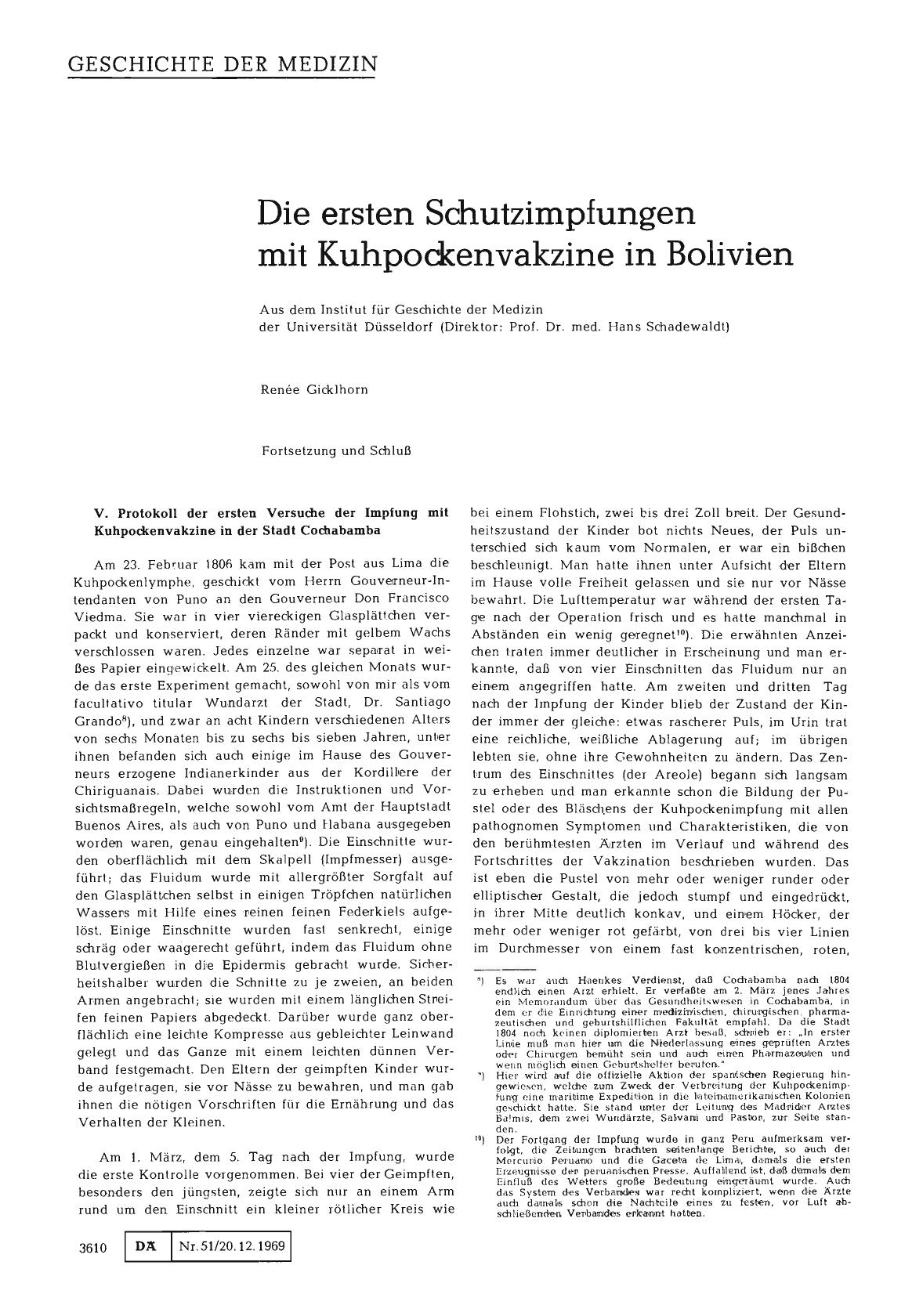Vorschauseite 1: Die ersten Schutzimpfungen mit Kuhpockenvakzine in Bolivien (Fortsetzung und Schluß )