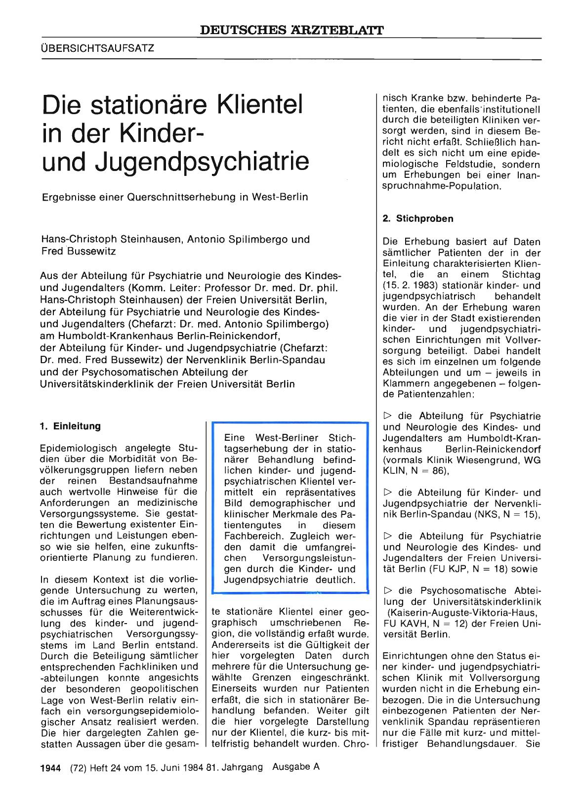 Vorschauseite 1: Die stationäre Klientel in der Kinderund Jugendpsychiatrie