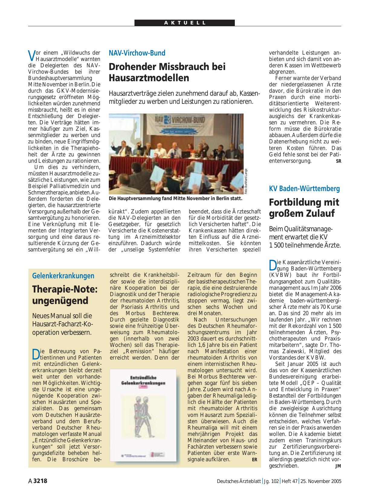Vorschauseite 1: NAV-Virchow-Bund: Drohender Missbrauch bei Hausarztmodellen