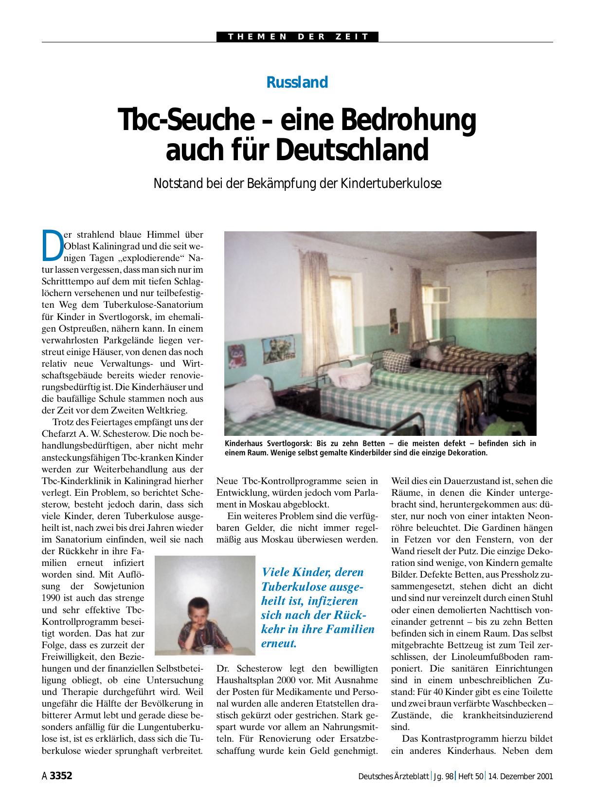 Vorschauseite 1: Russland: Tbc-Seuche – eine Bedrohung auch für Deutschland