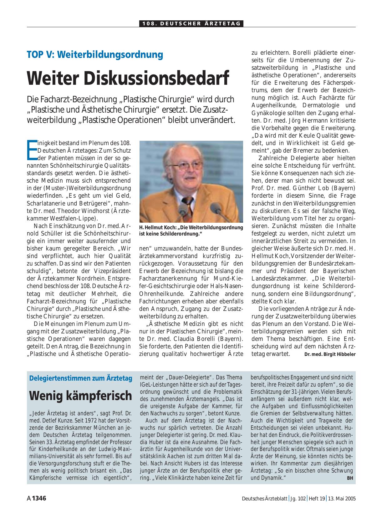 Vorschauseite 1: TOP V - Weiterbildungsordnung: Weiter Diskussionsbedarf