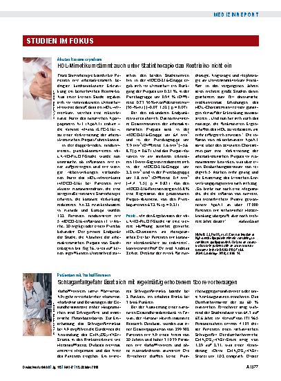 Vorschauseite 1: Akutes Koronarsyndrom: HDL-Mimetikum dämmt auch unter Statintherapie das Restrisiko nicht ein