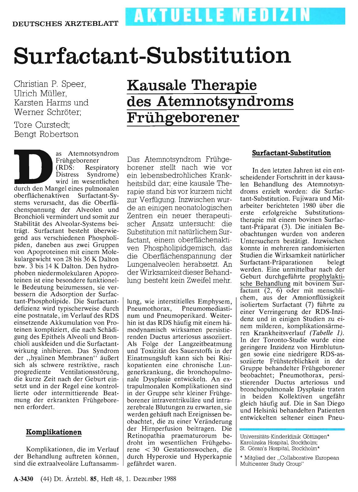 Vorschauseite 1: Surfactant-Substitution: Kausale Therapie des Atemnotsyndroms Frühgeborener