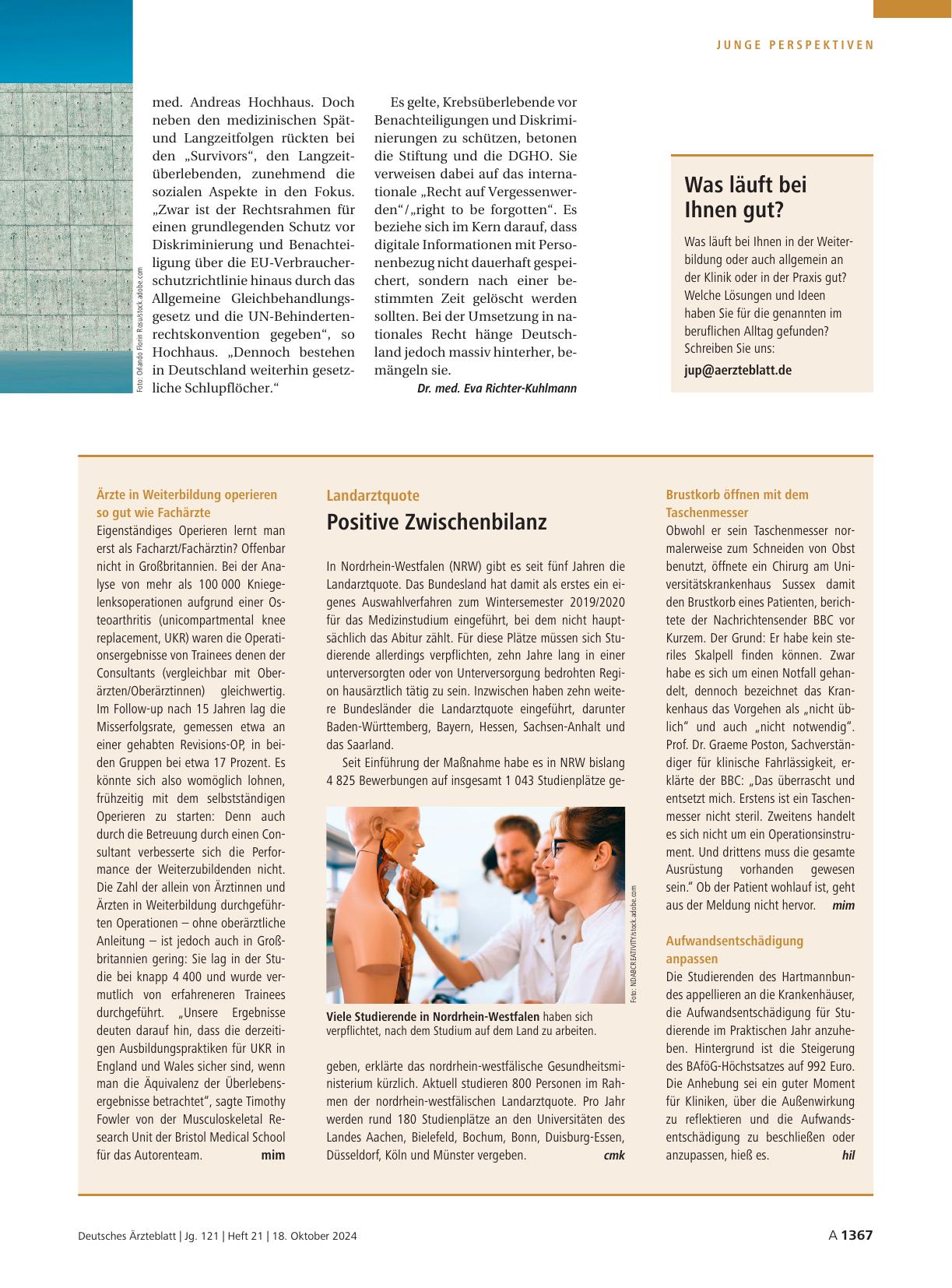 Vorschauseite 1: Landarztquote: Positive Zwischenbilanz
