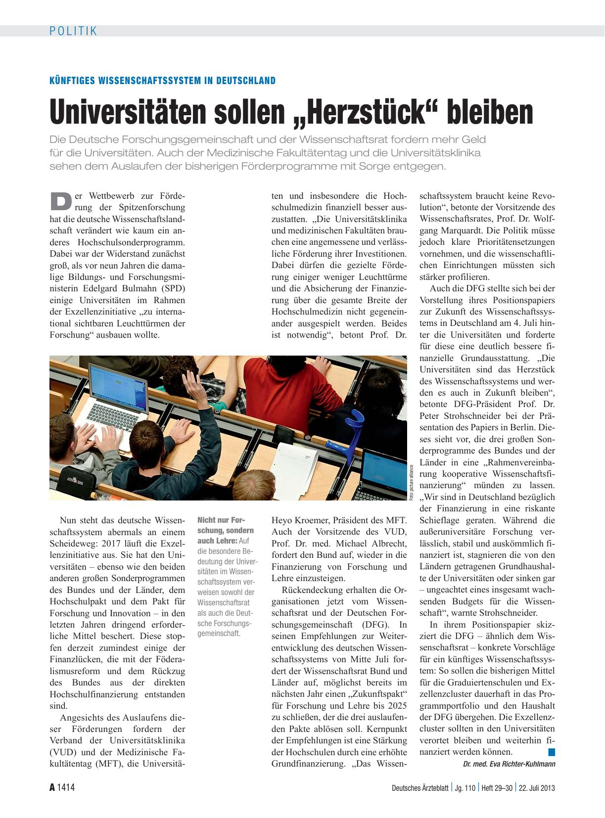 Vorschauseite 1: Künftiges Wissenschaftssystem in Deutschland: Universitäten sollen „Herzstück“ bleiben