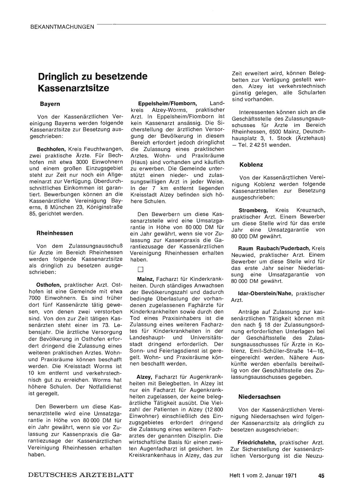 Vorschauseite 1: Dringlich zu besetzende Kassenarztsitze