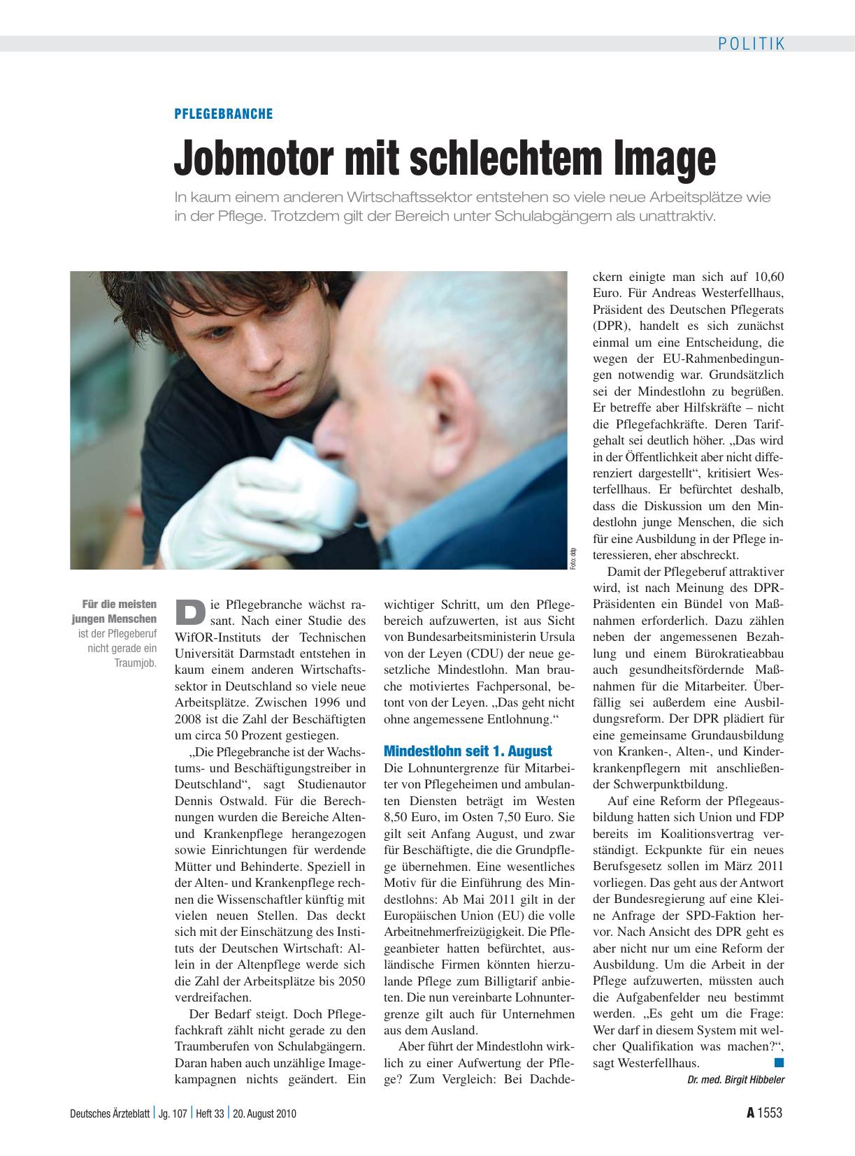 Vorschauseite 1: Pflegebranche: Jobmotor mit schlechtem Image