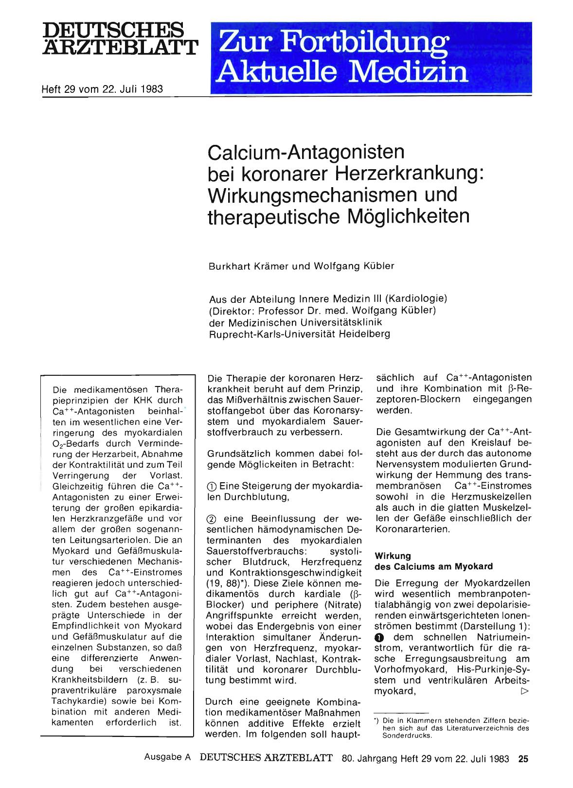 Vorschauseite 1: Calcium-Antagonisten bei koronarer Herzerkrankung: Wirkungsmechanismen und therapeutische Möglichkeiten