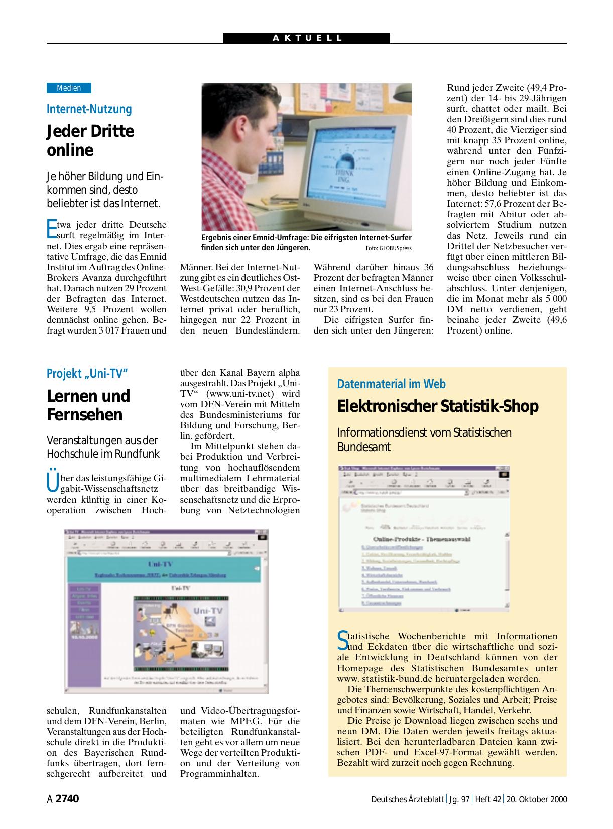 Vorschauseite 1: Internet-Nutzung: Jeder Dritte online