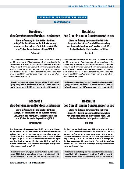 Vorschauseite 1: Beschluss des Gemeinsamen Bundesausschusses über eine Änderung der Arzneimittel-Richtlinie: Anlage XII – Nivolumab