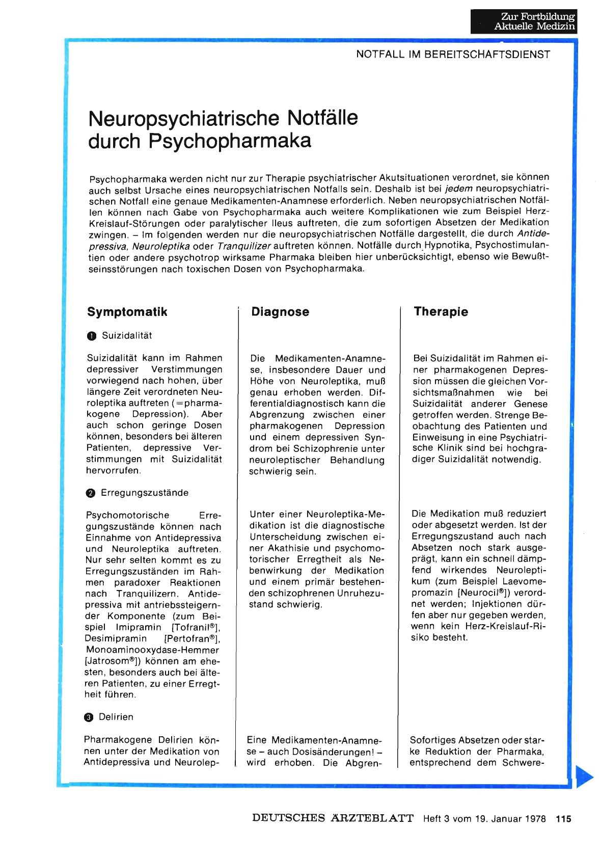 Vorschauseite 1: Neuropsychiatrische Notfälle durch Psychopharmaka