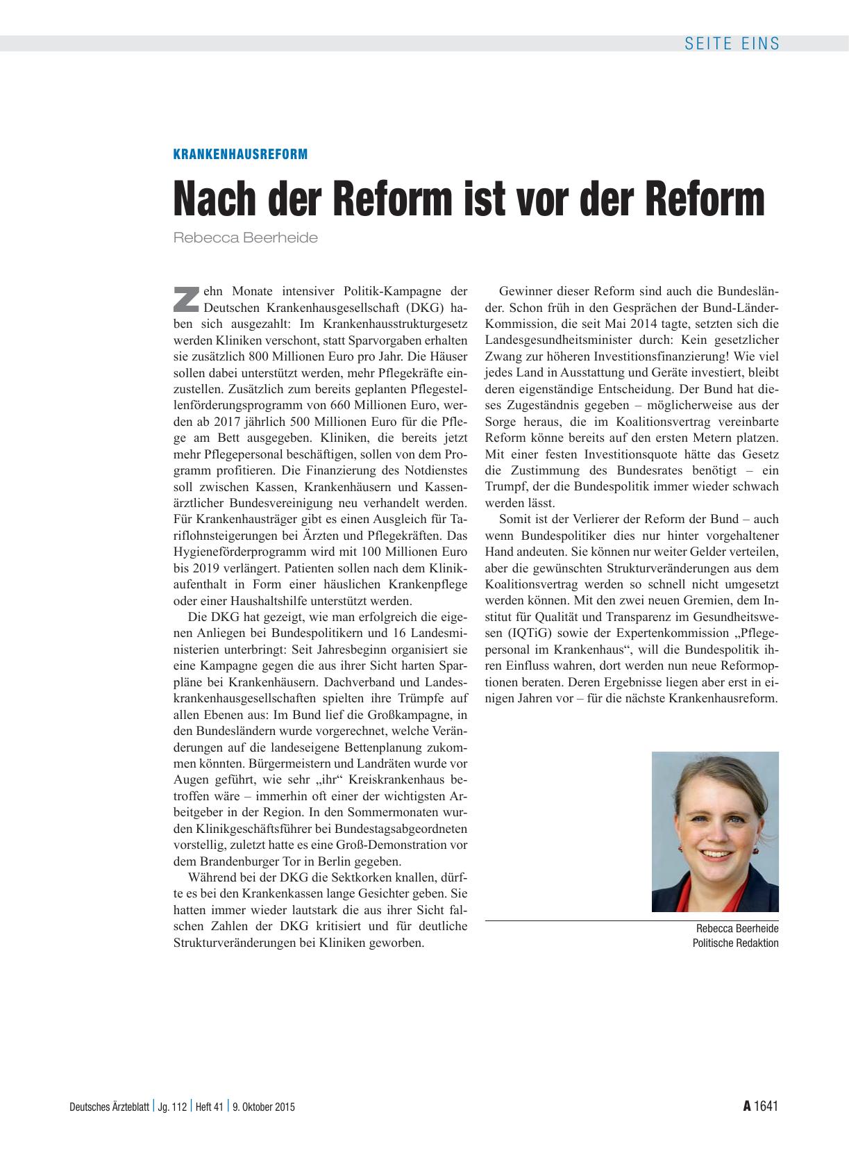 Vorschauseite 1: Krankenhausreform: Nach der Reform ist vor der Reform