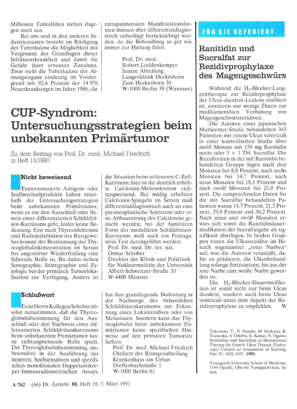 Vorschauseite 1: Ranitidin und Sucralfat zur Rezidivprophylaxe des Magengeschwürs