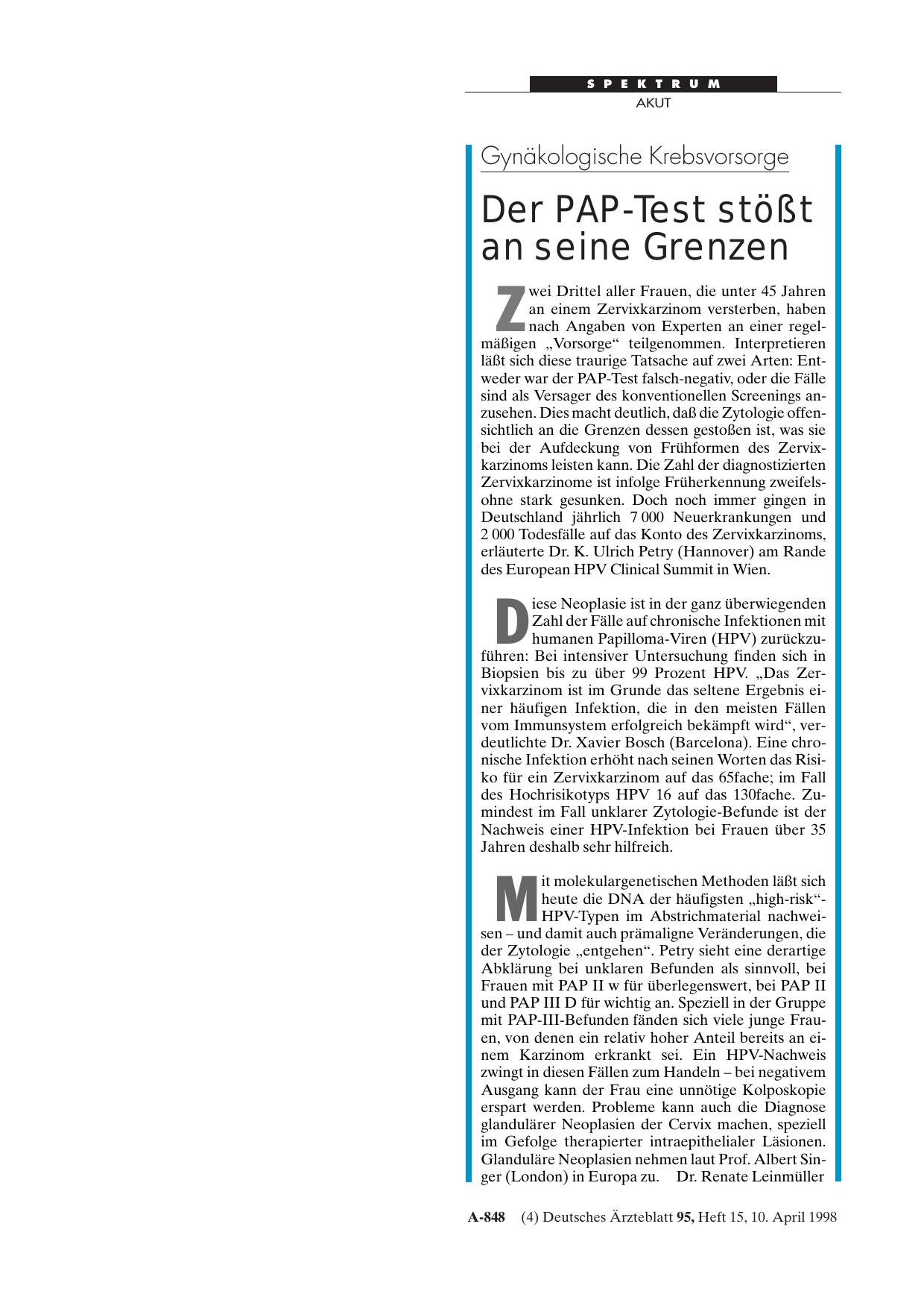 Vorschauseite 1: Gynäkologische Krebsvorsorge: Der PAP-Test stößt an seine Grenzen