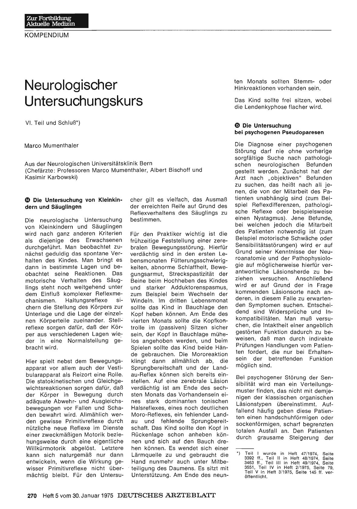 Vorschauseite 1: Neurologischer Untersuchungskurs: VI. Teil und Schluß