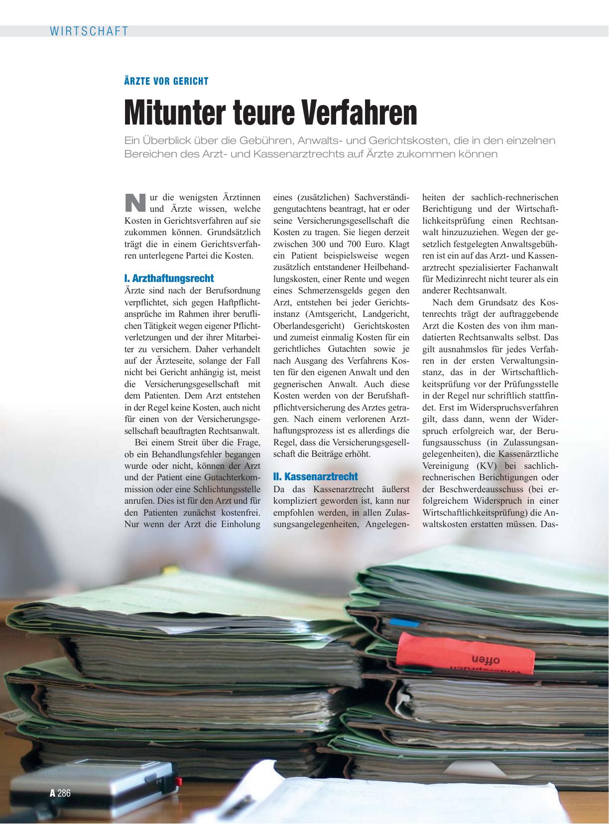 Vorschauseite 1: Ärzte vor Gericht: Mitunter teure Verfahren