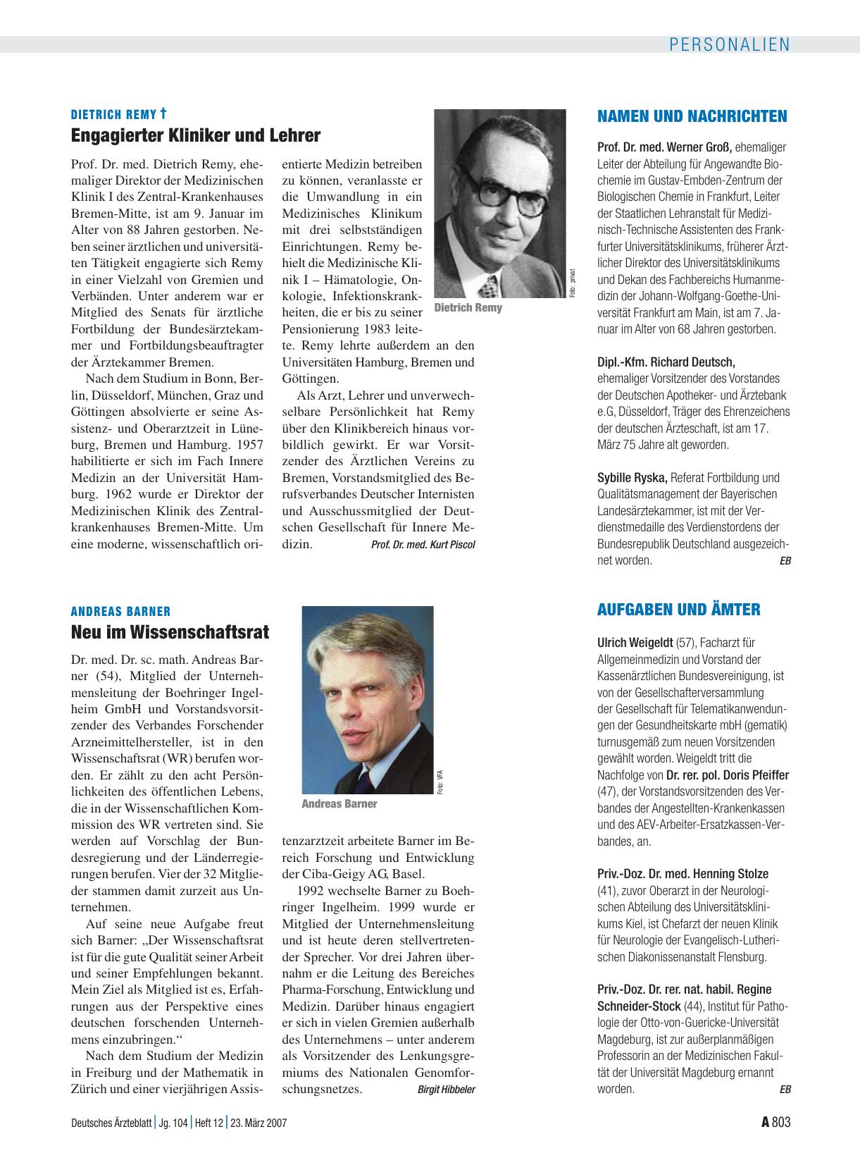 Vorschauseite 1: Andreas Barner: Neu im Wissenschaftsrat