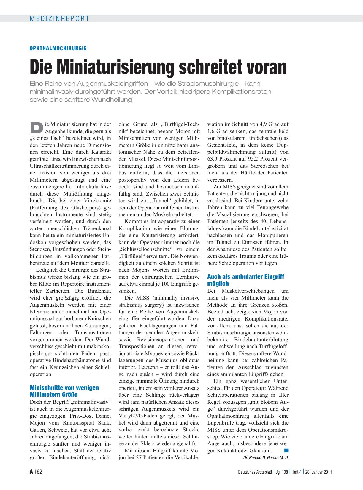 Vorschauseite 1: Ophthalmochirurgie: Die Miniaturisierung schreitet voran