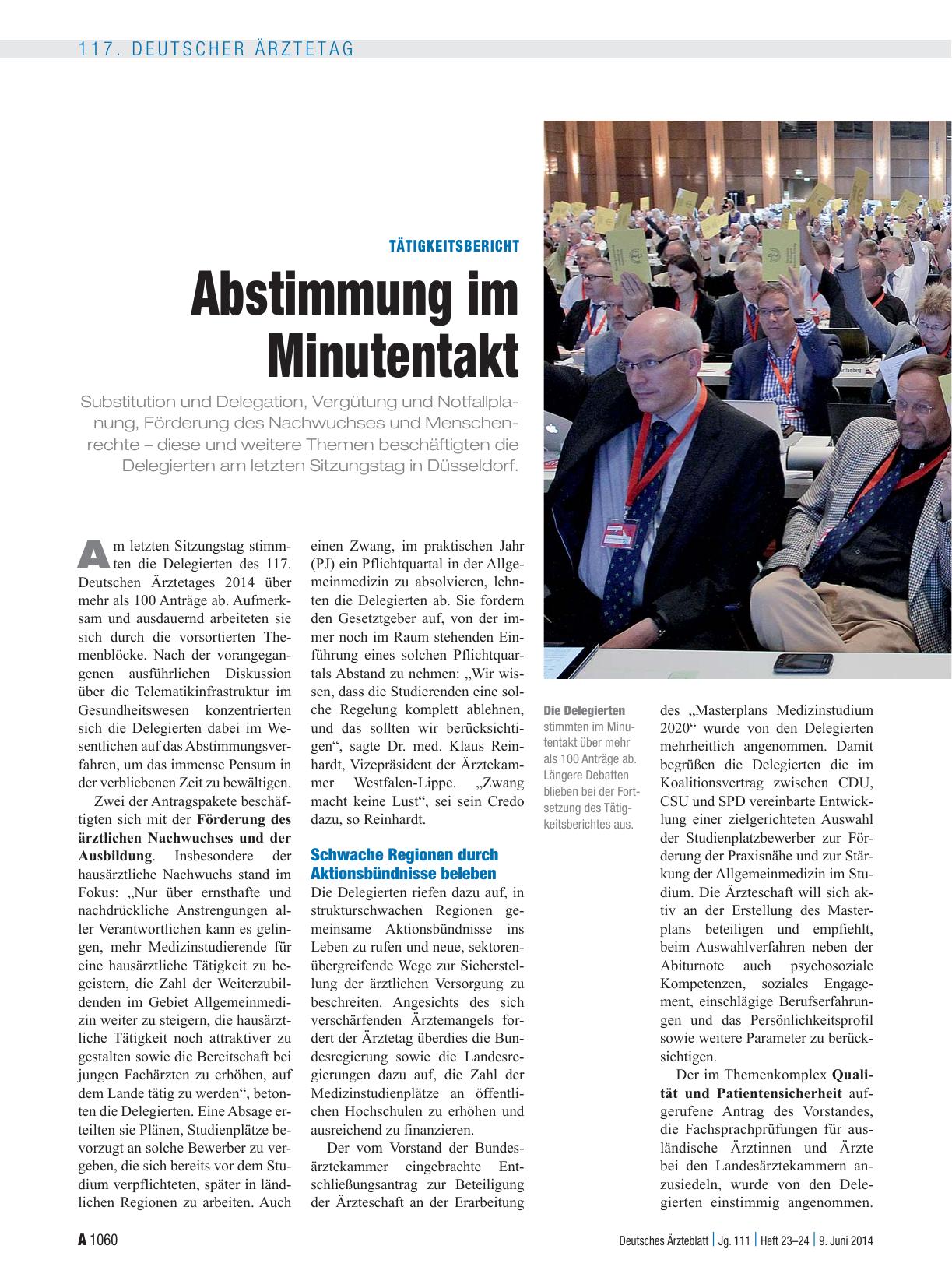 Vorschauseite 1: Tätigkeitsbericht: Abstimmung im Minutentakt