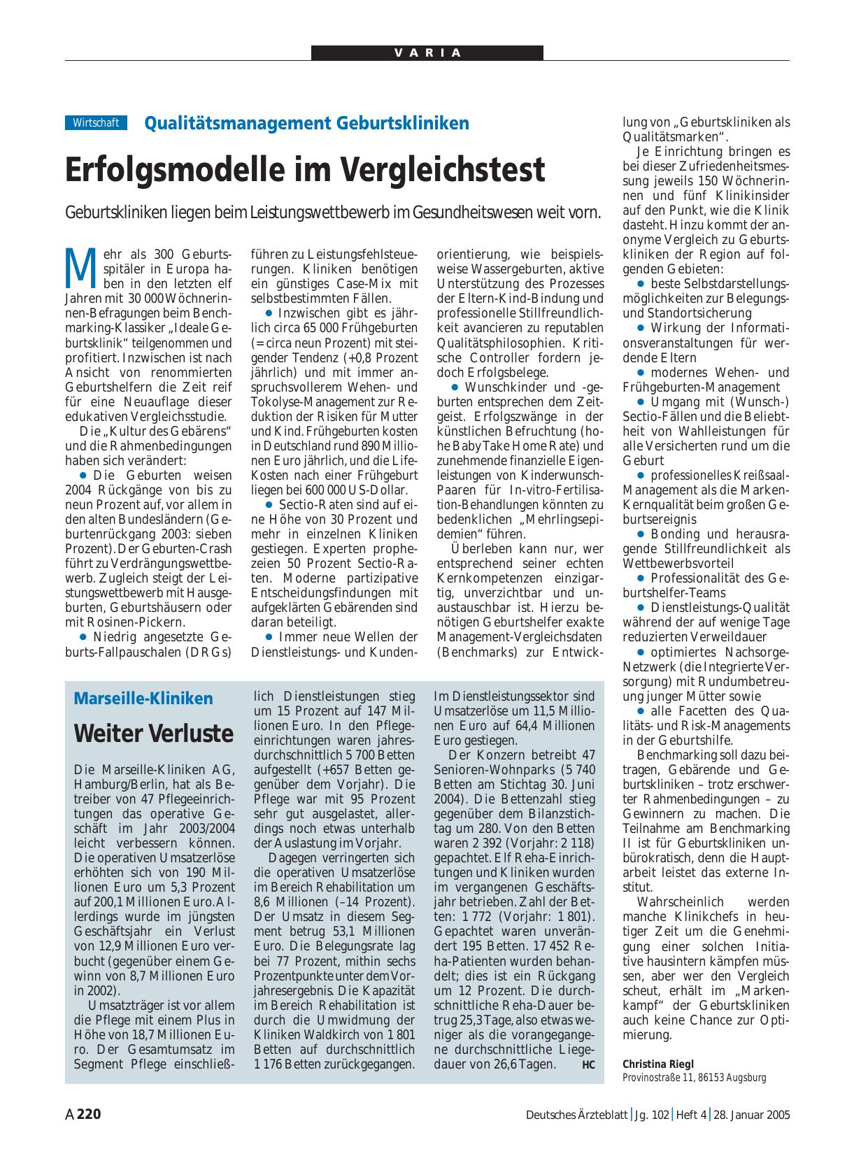 Vorschauseite 1: Qualitätsmanagement Geburtskliniken: Erfolgsmodelle im Vergleichstest