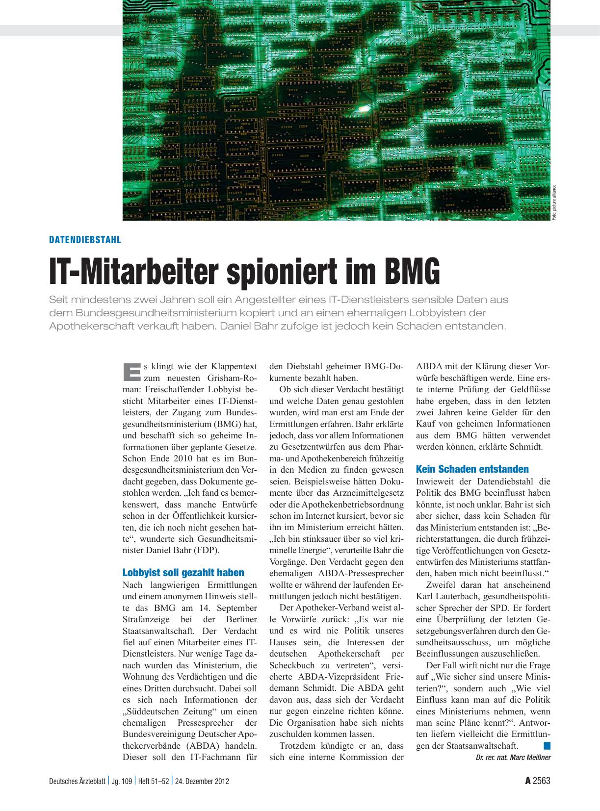 Vorschauseite 1: Datendiebstahl: IT-Mitarbeiter spioniert im BMG