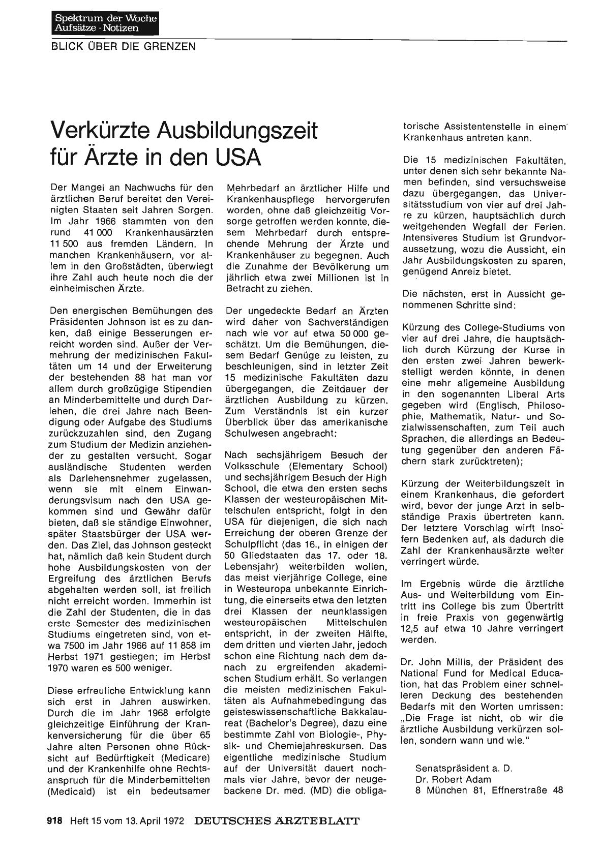 Vorschauseite 1: Verkürzte Ausbildungszeit für Ärzte in den USA