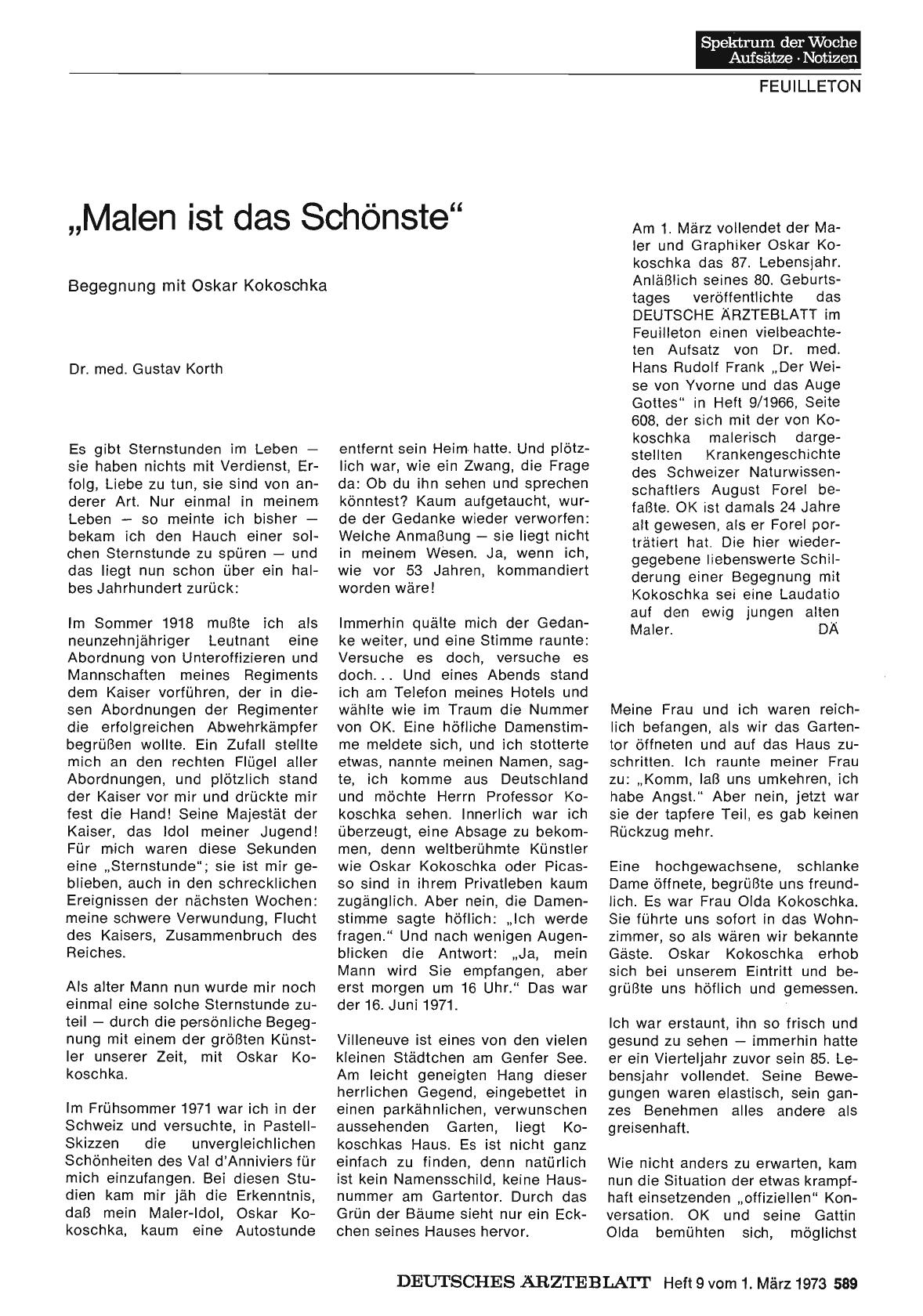 Vorschauseite 1: „Malen ist das Schönste”: Begegnung mit Oskar Kokoschka