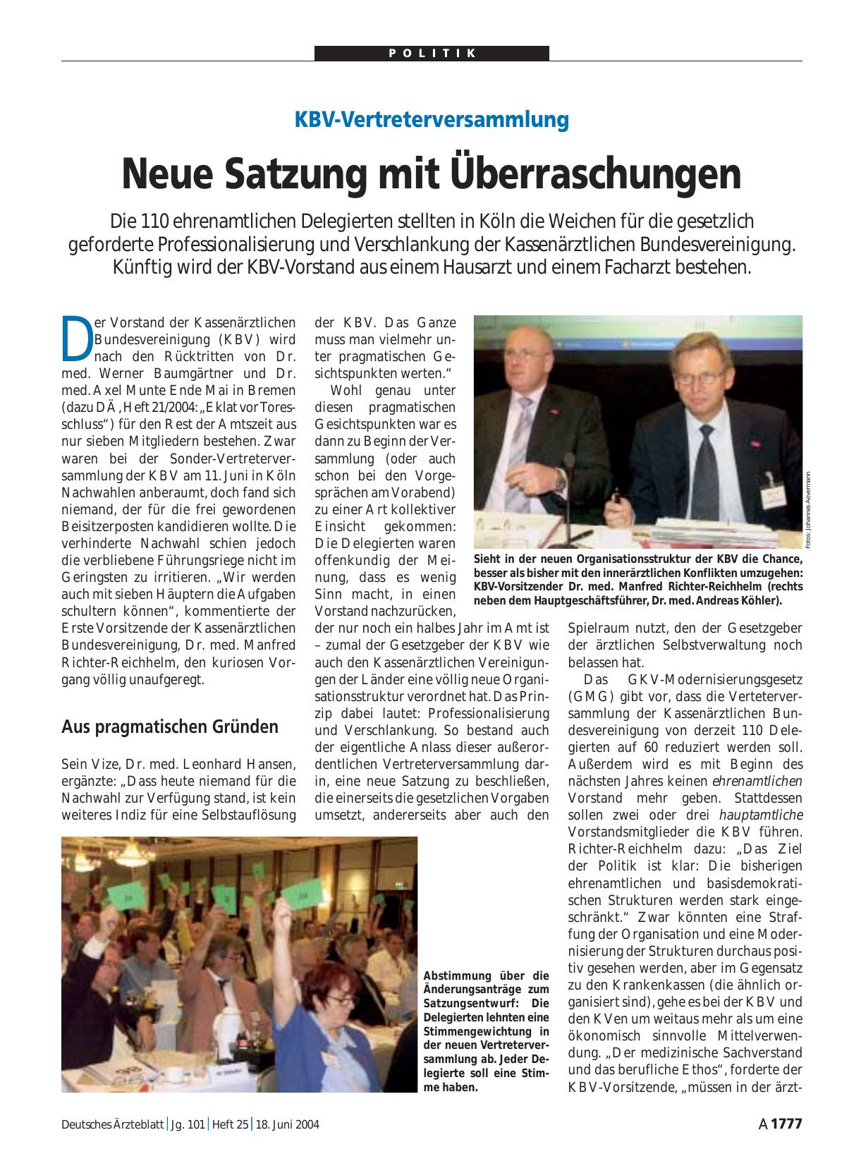 Vorschauseite 1: KBV-Vertreterversammlung: Neue Satzung mit Überraschungen