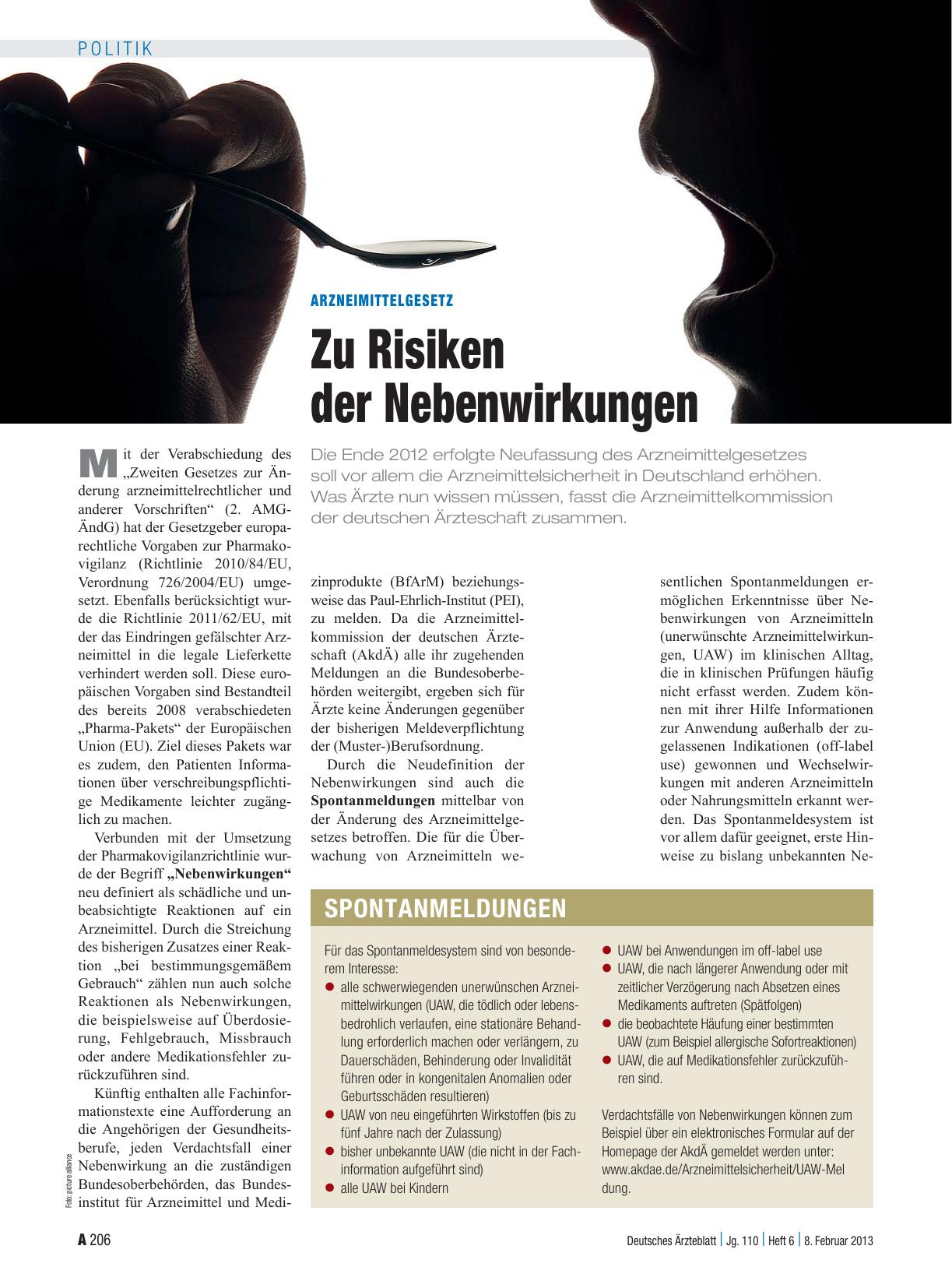 Vorschauseite 1: Arzneimittelgesetz: Zu Risiken der Nebenwirkungen