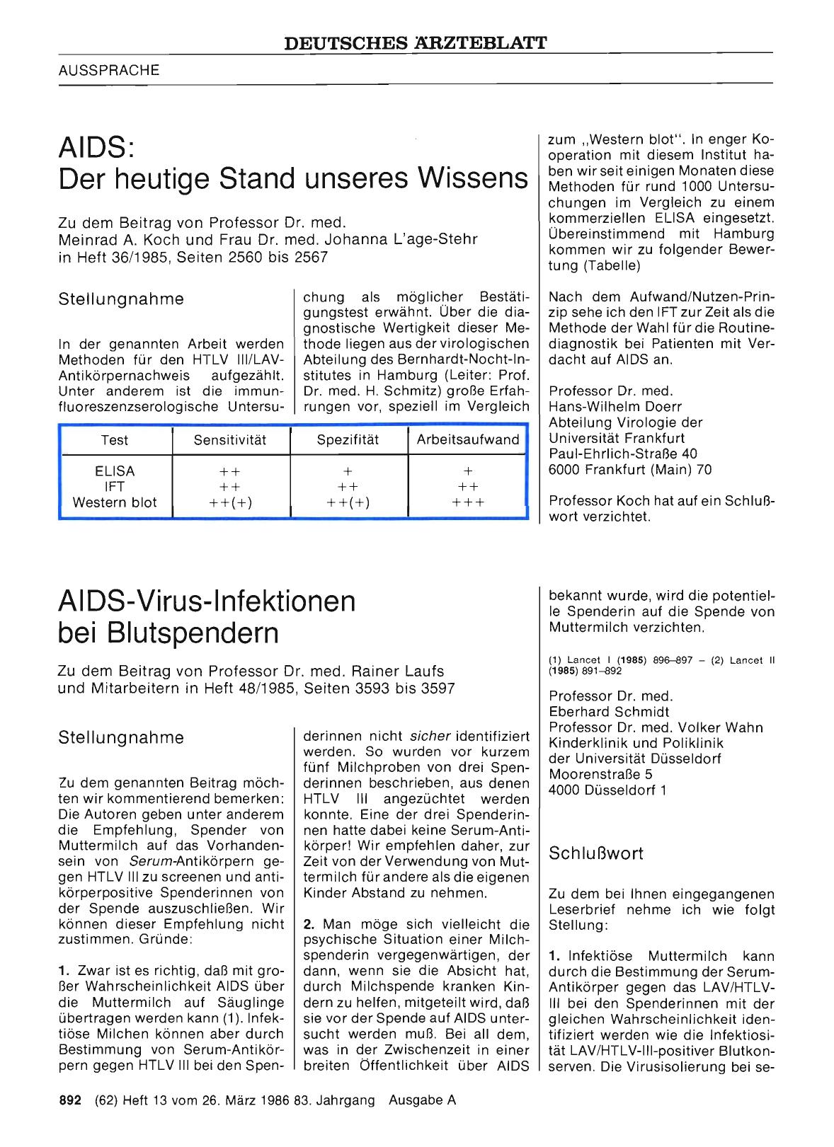 Vorschauseite 1: AIDS: Der heutige Stand unseres Wissens: Stellungnahme