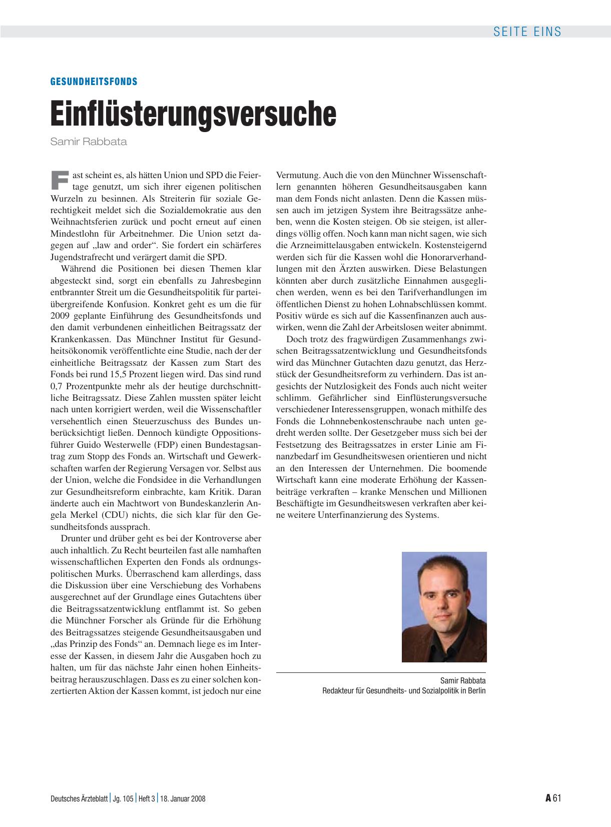 Vorschauseite 1: Gesundheitsfonds: Einflüsterungsversuche