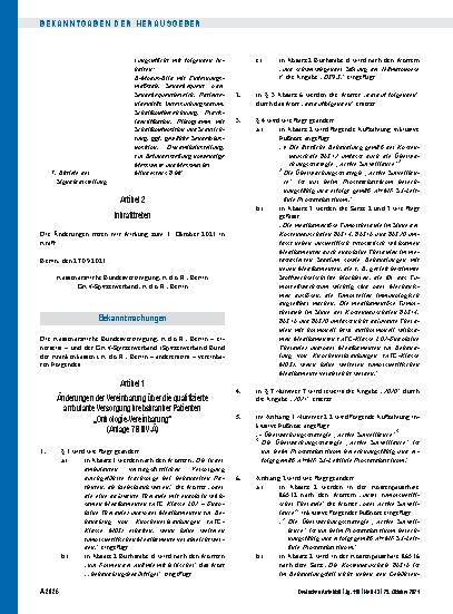 Vorschauseite 1: Änderungen der Vereinbarung über die qualifizierte ambulante Versorgung krebskranker Patienten „Onkologie-Vereinbarung“