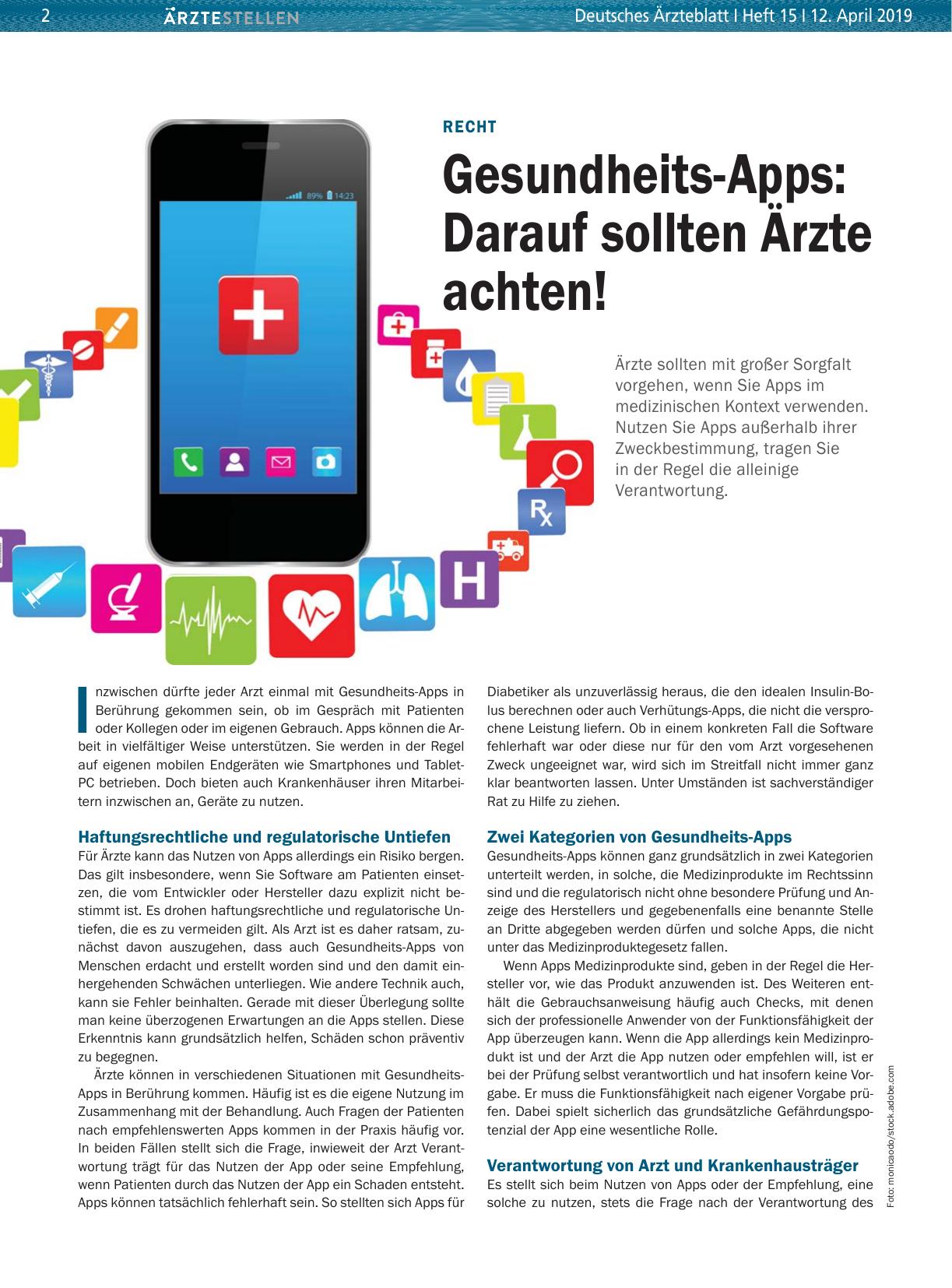 Vorschauseite 1: Recht: Gesundheits-Apps – Darauf sollten Ärzte achten!